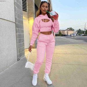 Women's Two Piece Pants 3 pieces of jogging cut sportswear hoodie set solid color top hooded vest Wtih sports pants womens autumn sportswearL240429