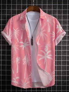 Camisas masculinas para homens de manga curta 3D Blusa da praia Blush Orange Orange Retro Tie Pattern Aloha Camisetas Tops de verão 240428