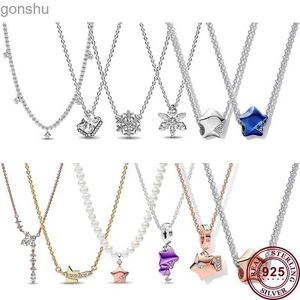 Pendant Necklaces 2022 New Hot 925 Silver Sparkling Snow Size Lucky Star Womens Necklace Suitable for Original DIY Charm JewelryWX