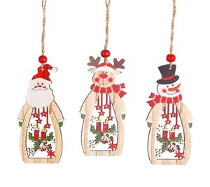 Christmas Tree Decoration Hanging Wooden Hollow Santa Snowman Reindeer Carve Pendant Ornaments Xmas Holiday Party Favors XBJK19101556686