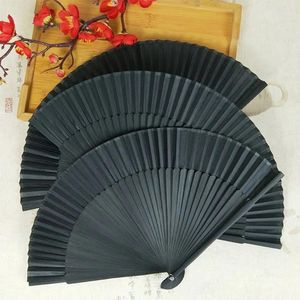 Decorative Figurines DIY Black Silk Folding Fan Gifts Home Ornament Dance Props Chinese Style Folded Painting Po Hand Held