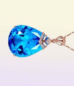 14K rose Gold Necklace Blue Sapphire Pendant for Woman Topaz Drop Chalcedony Pendant pierscionki Colgante Bizuteria jewelry 2103195987635