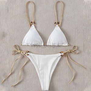 Damskie stroje kąpielowe 2 szt./Set Summer Bikini Zestaw Solidny kolor spaghetti pasek Klasyczny kostium kąpielowy dla sportów wodnych D240429