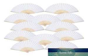 12 Pack Hand Held Fans White Paper fan Bamboo Folding Fans Handheld Folded Fan for Church Wedding Gift Party Favors DIY8817504