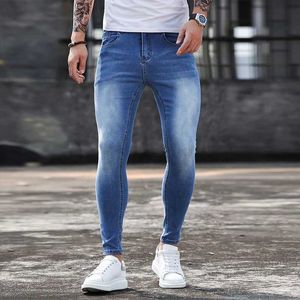 Jeans masculinos homens magros e magros fit blue hip hop jencish calças de lápis masculas