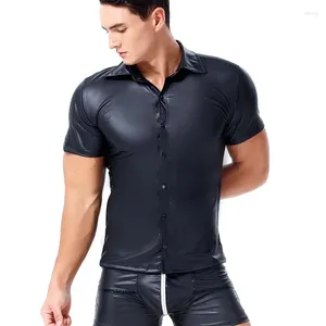 Camisas casuais masculinas Tamanho S-xxxl Sexy Black Faux Leather Camise