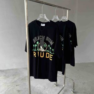 Alta qualidade Rhuder Designer T Shirts de férias praia coco árvore impressão solta tsshirt de manga curta preto algodão puro homem feminino com 1: 1 logotipo