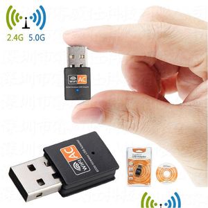 Сетевые адаптеры USB Wi -Fi Adapter 2,4 ГГц 5 ГГц 600 Мбит/с двойной полосы Antenna 802.11b/N/G/AC Mini Wireless Computer Card с Ret DHM3O