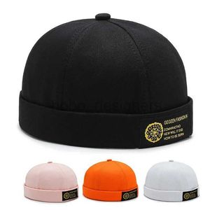 Mmko Beanie/Skull Caps Vintage Mens Summer Cotton Brimless Skullies Cap Solid Color Street Portable Docker Hats多目的ハットヒップホップハットD240429