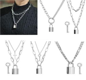 Pendant Necklaces Lover Silver Key Necklace Titanium Steel Chain Couple Lock Fashion Jewelry Dropship1224520