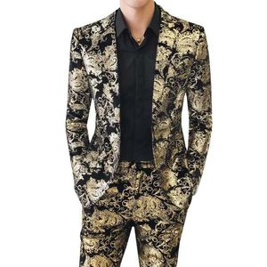 남자 양복 블레이저스 남성복 재킷 바지 2 조각 세트 패션 드레스 연회 웨딩 웨딩 신랑의 대형 크기 블레이저 코트 바지 m-5xl t240428