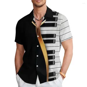 メンズカジュアルシャツ3Dピアノキーミュージックテクスチャ高解像度フルボディプリントシンボルのための半袖シャツ