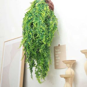 Dried Flowers DociDaci 90cm Artificial Plants Wall Hanging Persian Plastic Fern Leave Vines Home Garden Wedding Fake Floral Party Wall Decorat