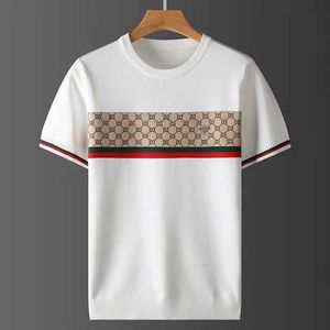 Mens T Shirts 2023 Plus Size Autumn Half Sleeve Sweater Mens Short T-shirt Bee Jacquard Embroidery Casual Line Top Large