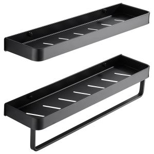 Set Black Black Shelf z ręcznikiem przestrzeń aluminiowa Aluminiowa Shees Shees Redel z haczykiem szampon uchwyt do przechowywania stojak do przechowywania