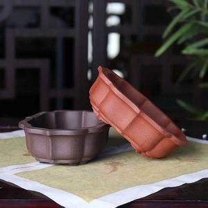 Planters Pots Ceramic purple sand flower bonsai vase traditional Chinese lotus shaped home table and garden decoration Q240429