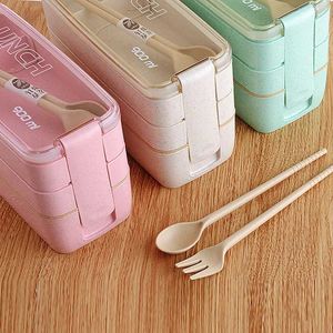 Bento Boxes Kitchen 900ml電子レンジランチボックスストロー食品用食品保管コンテナ子供学校オフィスポータブルQ240427