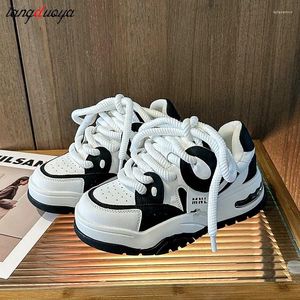 Lässige Schuhe Korean Fashion Sneakers Leder Patchwork Frauen Sport dicke Absätze bequeme vielseitige Sneaker Frauen laufen