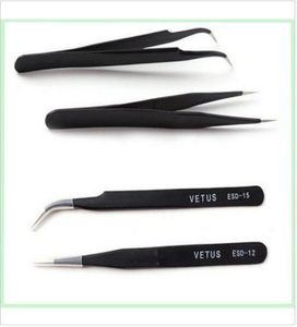 10pcs x VETUS black eyelash tweezers for eyelash extension and cliping diamondcrystal straigtht and Curve 9232224