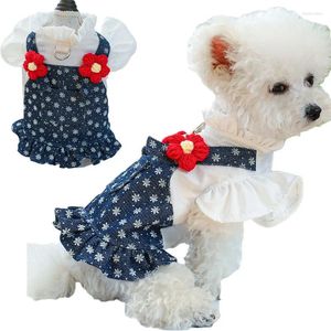 Köpek giyim kot elbise çiçek evcil hayvan kıyafetleri köpek kedi kayış etek kot giyim hoodies gömlek elbise küçük köpekler için chiwawa yordie