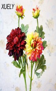 Dekorativa blommor kransar 2 huvuden dahlias konstgjorda siden fall livlig verklig touch daisy falsk för bröllopsfest diy hem dekoratio1090318