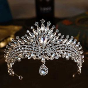 Tiaras Korean Luxury Water Drop 펜던트 여성을위한 Tiara womending whending girls 생일 파티 우아한 크라운 헤어 드레스 액세서리