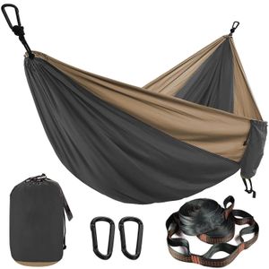 Solid Color Parachute hängmatta med remmar och Black Carabiner Camping Survival Travel Double Person Outdoor Furniture 240411