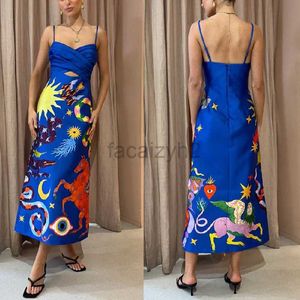 Basic Casual Dresses Designer Dress Summer Sexy Satin Open Back Printed Strap Sleeveless Dress for Women