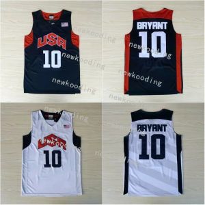 Cucite 10 Bryant Basketball Jersey Mens USA Dream Team Jersey Shirt a maniche corte bianca cucita S-XXL