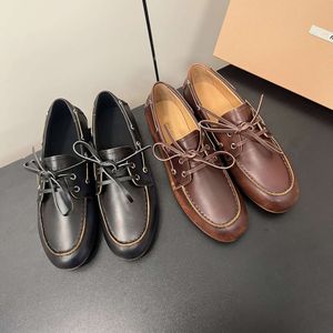 2024 Spring/summer New Neutral Color British Lace Up Single Comfortable Breathable Lefu Shoes Simple and Elegant Women