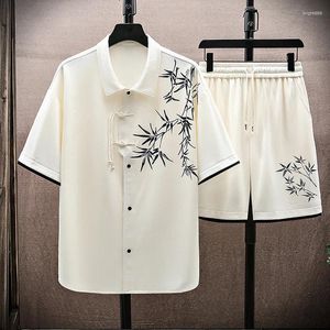 Erkek Trailtsits 2024 Yaz Sıradan Setleri Çin tarzı moda baskı spor giyim seti erkek gömlek şort