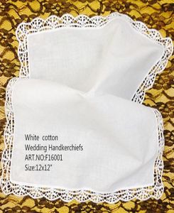 Uppsättning av 12 mode damer näsduk 12quotx12quotwhite bomull bröllop brud näsdukar broderade spetsar hankies hanky fo9207655