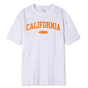 T-shirts masculinos Costa oeste da Califórnia Prinha Homis de leite 100% Algodão solto T Roupas de moda Moda Crewneck Menores de moda masculina Tops de verão Y240429