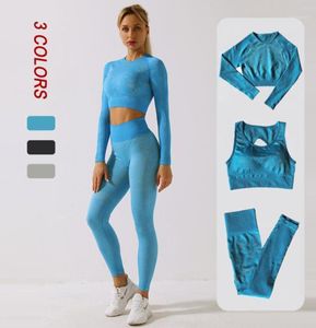 Conjunto de ioga sem costura feminino Terno esportivo de manga longa Top de altas cintura Alléges de ginástica Fitness Workout Clothes Women039s Sportswe7213305