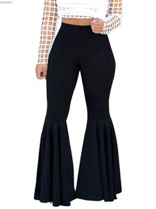 Kadın Pantolon Capris 2023 yazında yeni bir artı boyutta kadın moda çan alt peluş örme kumaş ile düz renkli plushl240429