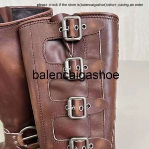miui boots tall Boots women designer shoes y2k style brown leather biker boot round toe chunky heel Martin bootss belt buckle trim BPXG miumiuss