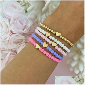 Beaded Strand Shinus 4Pcs/5Pcs/ Lot Heart Bracelets Gold Color Heishi Beads Bracelet For Women Polymer Clay Love Mama Letter Jewelry Dhg9O