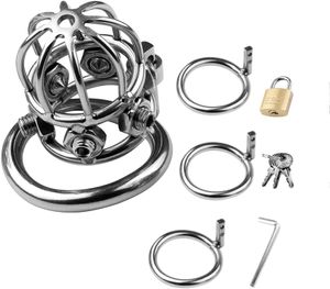 Chastity cage for Men Steel Chastity Devices Cock cage Male Chastity Belts Penis cage Premium Metal Silver Locked Cage Sex Toy for Men (1.77 Inch / 45mm (1 Ring))