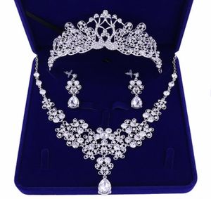 Bröllopsbrudsmycken Tiaranecklaceearrings Set Korean Tiara Wedding Diamond Necklace Set Wedding Accessories Whole8979155