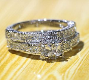 CHOUCONG Vintage Jewelry Brand Brand NOVO ORIGINAL 925 STERLING SLATER CASE RINGS PRINCESS CUTO TOPAZ BRANCO CZ Diamond Wedding B9529678