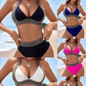 Kadın Mayo Yaz Banyosu Plaj için Çıkışlar Kadınlar 2024 Zarif Mayo Kadın Bikini Seti Mayo Outing Seksi Split Polyester Spandex Solid