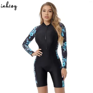 Kvinnors badkläder Kvinnor En bit baddräkt Boyleg långärmad front dragkedja utslag vakt vattent sport surfing simning jumpsuit strand slitage