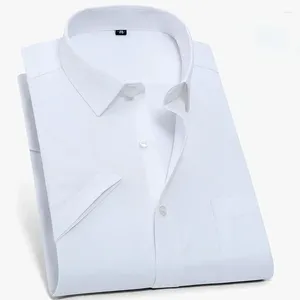 Mäns casual skjortor herrskjorta kort ärm solid vit blå rosa lättvård formell elastisk bekväm klänning plus storlek manliga toppar yyqwsj