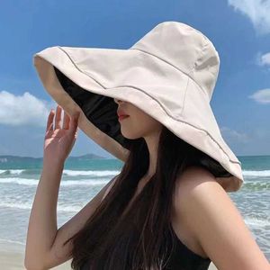 Szerokie brzegowe czapki wiadra czapki damskie lato Panama ręcznie robiona duża głowa o rozmiarze 18cm Korean Sun Cat Leisure Beach Hat Travel Składanie okrągły Fisherman C J240429