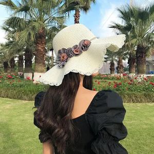 Breda randen hattar flickor mode takar hatt enkla blommor koreanska sunbonnet sommar tunt andningsbara utomhus soltillbehör gåvor