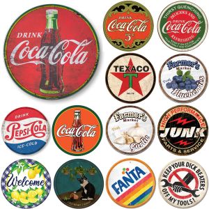 Decorações redonda de metal lata de lata de metal drink cola texaco agricultor's Market Vintage for home Garden Kitchen Bar Club Cafe Restaurant Retro Wall Decor