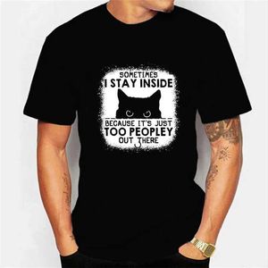 Men's T-Shirts Mens T-shirt Sometimes I Stay Inside Funny Cat Cartoon T Shirt Oversized Men Women Tshirt Black Kitten Graphic Shirt Men Tshirt Y240429