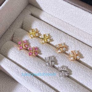 Fashion Simple Ttifeeny Earrings Versatile 2024 New Cross X-shaped V Gold Diamond Light Luxury and Small Four Claw High Edition