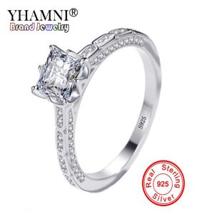 Yhamni Original 100 Solid 925 Sterling Silver Princess Ring Fashion Frillive Cubic Zircon Wedding Rings for Women xjz2121225278