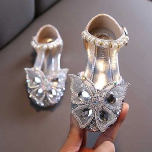 Sandals Girls Sequin Lace Bow Kids Shoes Girls Cute Pearl Princess Dance Single Casual Shoe 2020 New Childrens Party Wedding Shoes